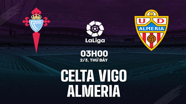 Celta Vigo vs Almeria 3h00 ngày 2/3 (La Liga 2023/24) Lượt đi hồi tháng 9 năm ngoái, Celta Vigo đã đánh bại Almeria ngay trên sân đối phương trong trận cầu có tới 5 bàn thắng và pha lập công quyết định được ghi vào khoảng thời gian cuối (phút 87). Trận lượt về sắp tới hứa hẹn cũng sẽ căng thẳng và quyết liệt như vậy khi mà đôi bên đều đang trong trạng thái "báo động". Hãy đến Hi88 cá cược bóng đá để biết thêm thông tin nhé .